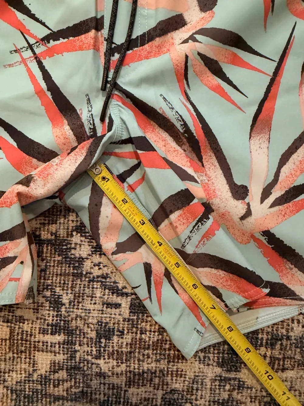 O'Neill Mint Blue Tropical Print Swim Shorts with Coral and Black Accents